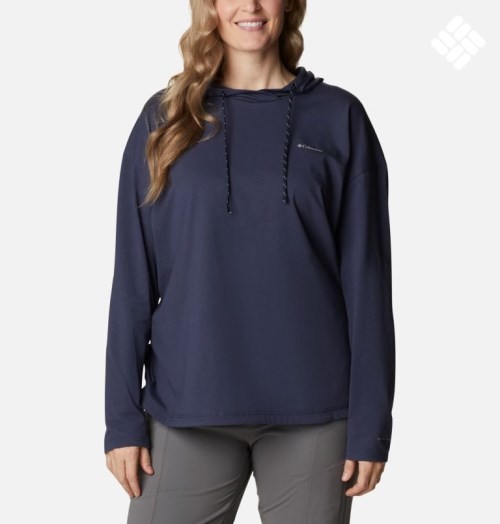 Women's Columbia Sun Trek Pullover Hoodie Navy | Plus Size CA-UA413